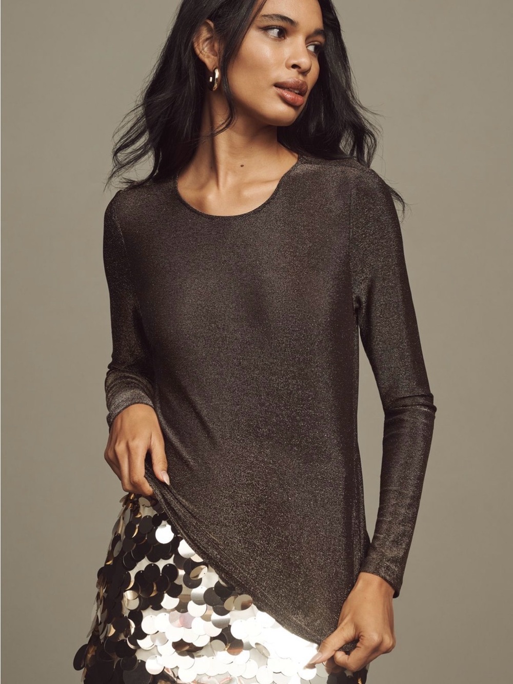 Walter Baker Metallic Brown Long-Sleeve Tee
